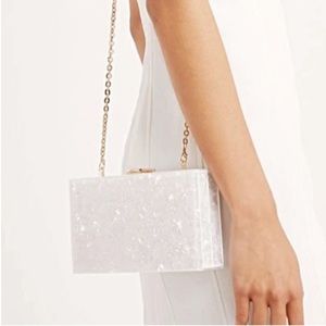 White Pearl Acrylic Clutch with Gold Chain